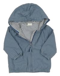 Modrošedá pruhovaná plátěná jarní bunda s kapucí Next 