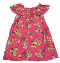 Ružové ľahké šaty s kvetmi a volánikmi Primark