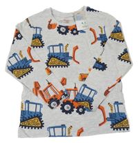 Nové - Šedé melírované triko s bagry Primark
