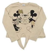 Světlebéžové crop triko s Mickey a Minnie s flitry Disney