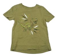 Khaki melírované tričko s dinosaurom M&Co