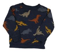 Tmavomodrá melírovaná mikina s dinosaury 
