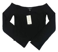 Černé žebrované crop triko s lodičkovým výstřihem New Look