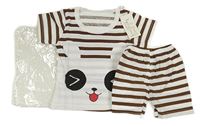 2Set - Bílo-hnědé pruhované tričko s čumáčkem + kraťasy 