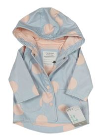 Nové - světlemodro/růžová bodkovaná á nepromokavá jesenná bunda s kapucňou PRIMARK
