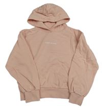 Pudrová mikina s nápisom a vreckom a kapucňou