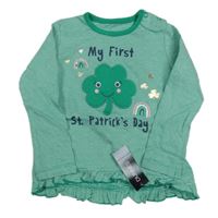 Nové - zeleno-biele pruhované triko 3D trojlístkem a volánikom zn. St. Bernard