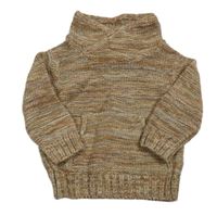 Hnědo-béžovo-medovo-šedý melírovaný svetr s kapsou a stojáčkem Next