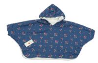 Nové - tmavomodré bodkovaná é podšité pončo s růžemi a kapucňou