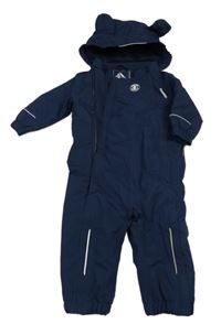 Tmavomodrá šusťáková zimní kombinéza s nášivkou a kapucí s oušky C&A