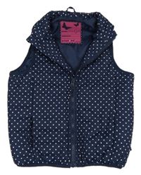 Tmavomodro-biela bodkovaná á prešívaná šušťáková zateplená vesta STOP+GO