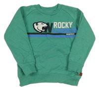 Zelená melírovaná mikina s medvedíkom a nápismi BASEFIELD