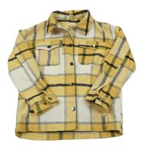 Okrovo-bielo-čierna kockovaná košeľová bunda KIDS ONLY