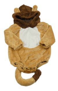 Kostým - Karamelovo-tmavohnědé plyšovo/huňaté body s kapucí s oušky - opička