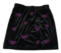 Čierna zamatová sukňa s kvetmi shoeby