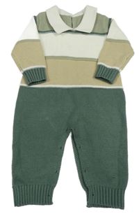 Khaki-béžovo-bílý pletený overal s límečkem SHEIN