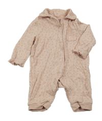 Pudrový overal s kvietkami a vreckom a golierikom Tu