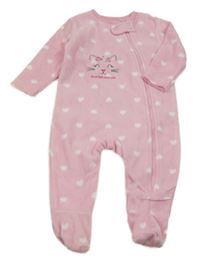 Růžový fleecový overal s kočičkou a srdíčky St. Bernard
