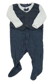 Tmavomodro-modro-bílý vzorovaný slavnostní overal s melírovanou vestou a motýlkem Next