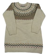 Smetanovo-kávové melírované svetrové šaty so vzorom Topolino