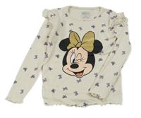 Smetanové žebrované triko s Minnie a mašličkami a volánky C&A
