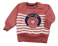 Svetlovínový á tepláková mikina s medvedíkom a bielymi pruhmi