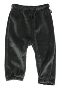 Tmavosivé rebrované plyšové teplákové nohavice Baby