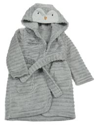 Svetlosivý rebrovaný plyšový župan s kapucí - tučňáček George