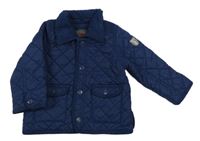 Tmavomodrá prošívaná šusťákovo/manšestrová zateplená bunda s nášivkou a límečkem ESPRIT