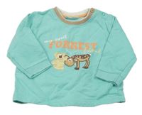 Světletyrkysovo-svetlohnedá mikina s medvedíkom a nápismi Ergee