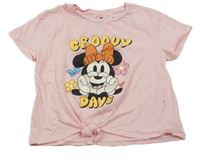 Svetloružové crop tričko s Minnie a uzlom H&M
