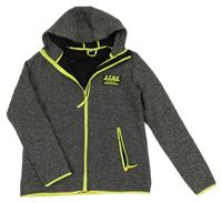 Šedo-černá melírovaná pletená propínací zateplená mikina s nášivkou a kapucí Y.F.K.