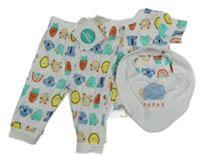 Nové - 3Set - Bílé mačkané tričko se zvířátky a duhami a jahůdkami + tepláky + šátek MiNi CUDDLES