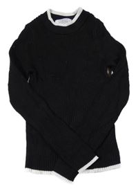 Čierno-biely rebrovaný úpletový crop sveter PRIMARK