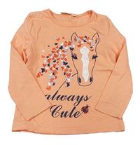 Oranžové tričko s koníkem s motýlikmi a nápismi Kids
