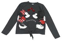 Tmavosivé melírované tričko s Minnie a Mickeym zn. Disney