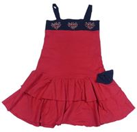 Malinovo-tmavomodré bavlněné šaty se srdíčky z kamínků a mašlí Matalan