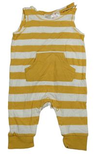 Hořčicovo-bílé pruhované lehké laclové tepláky H&M