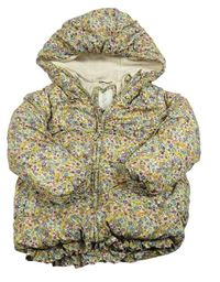 Farebná kvetovaná šušťáková zimná bunda s kapucňou zn. Next