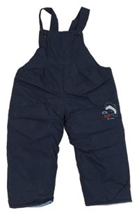 Tmavomodré šusťákové laclové oteplovačky s delfínem