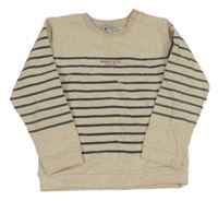 Béžovo-tmavomodrá mikina s pruhmi a nápisom