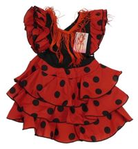 Nové - Kostým - Červeno-černé šaty s puntíky a třásněmi