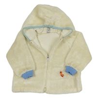 Smotanová kožušinová prepínaci mikina s výšivkou a kapucňou