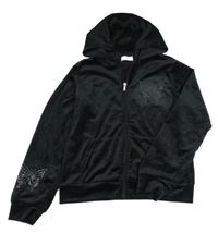 Čierna plyšová prepínaci mikina s motýlem z kamínků a kapucňou Primark