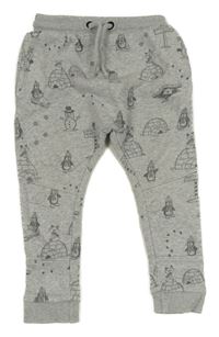 Šedé melírované baggy tepláky se zvířaty a iglú George