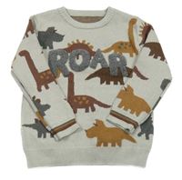 Šedý svetr s dinosaury a nápisem Nutmeg