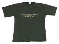 Tmavokhaki teplákové tričko s nápisom