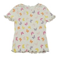 Bílé žebrované tričko s motýly Kiki&Koko