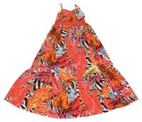 Červeno-bielo-čierne ľahké šaty s listami Shein