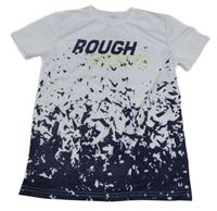 Bielo-tmavomodré športové tričko so vzorom a nápisom Ergeenomixx